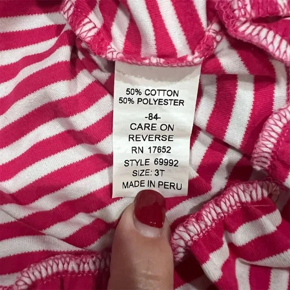 Florence Eiseman Girls 3T Pink Striped Knit Dress w/ Apples Casual - Picture 5 of 6